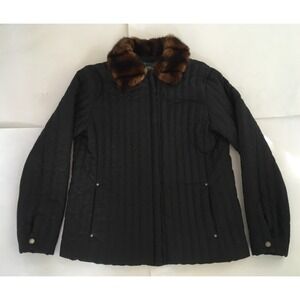 RALPH LAUREN JACKET COAT, Quilted, black, faux fur collar Womens Sz M